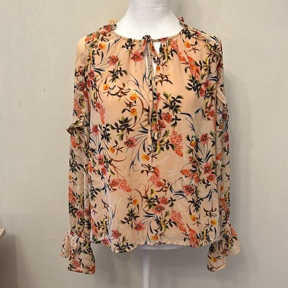 Rose + Olive peach floral ruffle long sleeve blouse Size S EUC - Picture 5 of 11